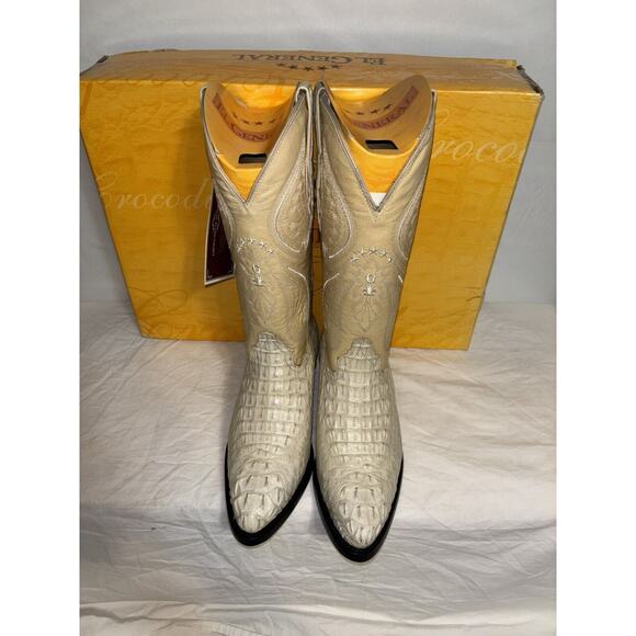 El General Cowboy Boots‎ Ivory Leather Embroidered Horn Back Leather Mens Size 6 main image 4